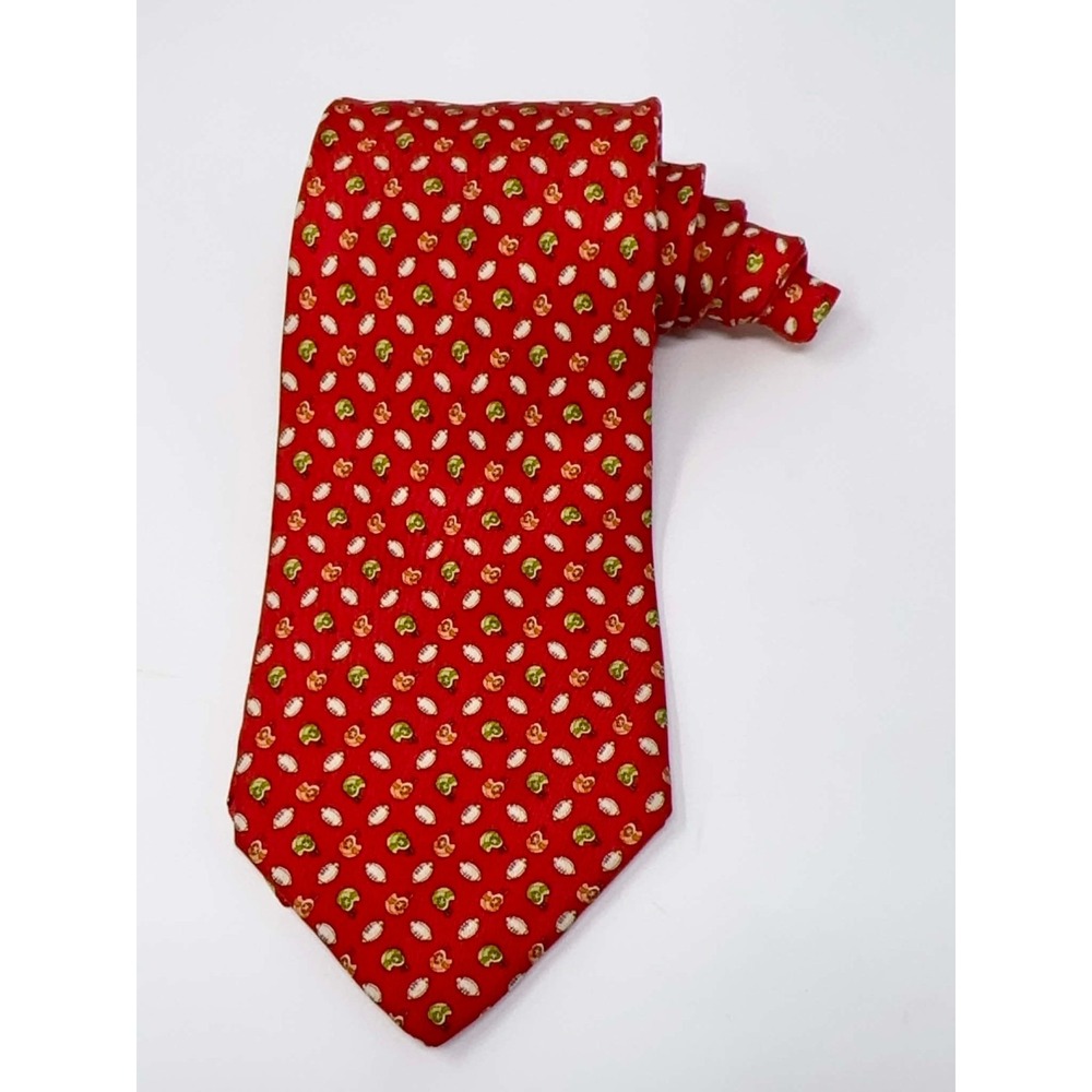 Salvatore Ferragamo‎ Red Football Helmets Graphic 100% Silk Tie Made in Italy